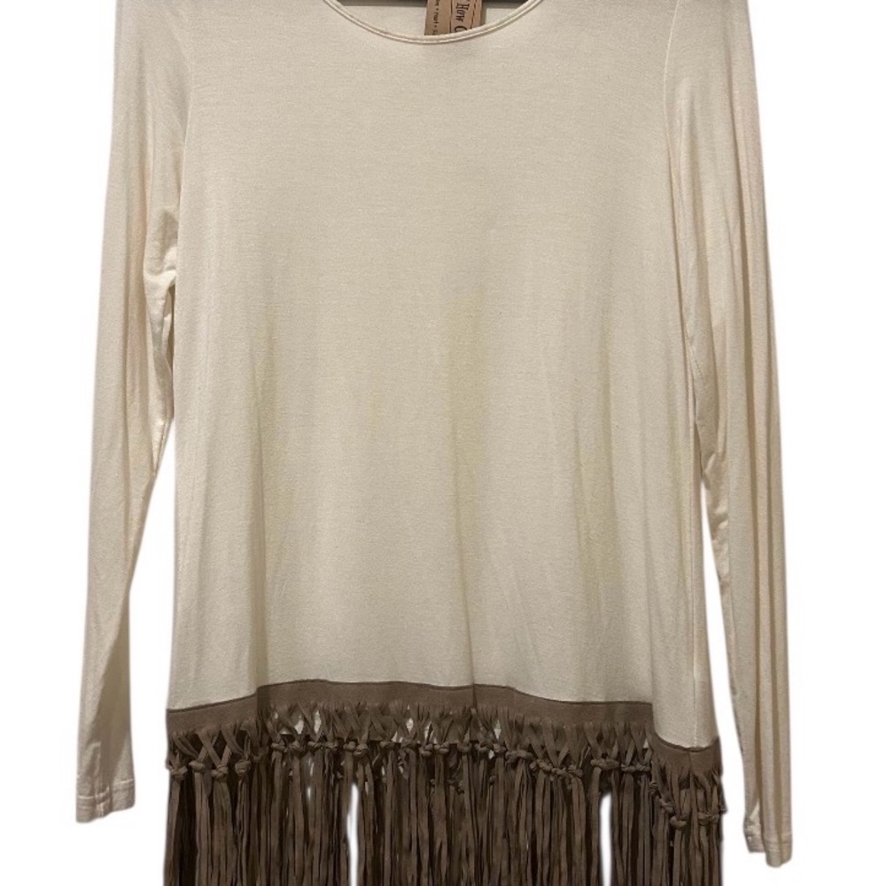 Origami Fringe Hem Long-Sleeve Women's Top - Cream